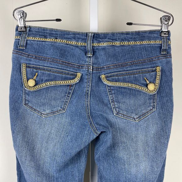 Vintage‎ Y2K Southpole Denim Jean Shorts Gold Logo Flap Pockets Juniors Size 5 - Picture 7 of 9